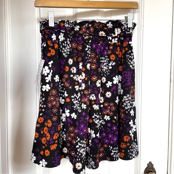 LuLaRoe Paper Bag Shorts Ella - Orange Purple Floral Black Small Bow Belt NWT - Picture 5 of 11
